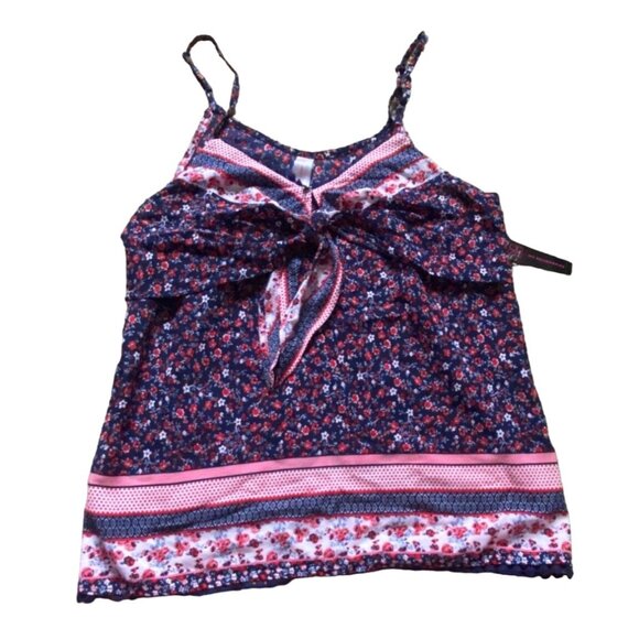 No Boundaries Womens Tie Front Floral Cami/Tank Top-Navy Blue-Size Large-NWT - Picture 1 of 5
